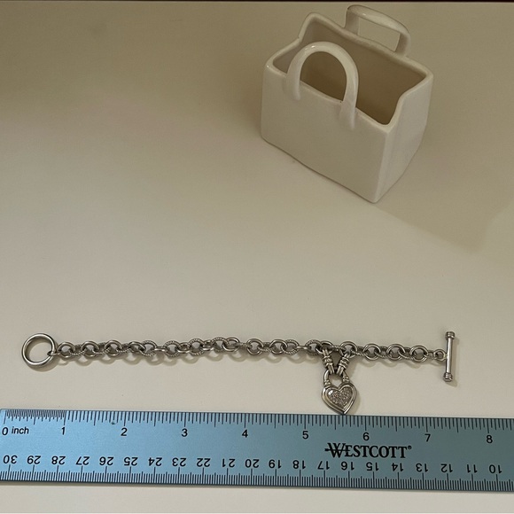 Sterling Silver Diamond Heart Charm Toggle Bracelet - Picture 2 of 10